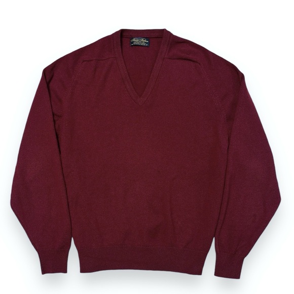 BROOKS BROTHERS 100% Cashmere V Neck Sweater Vintage 90s Burgundy - Picture 1 of 7